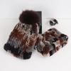 New Fashion Knitted Good Elastic Real Fur Scarf Hat Sets Women Winter Warm Natural Rex Rabbit Fur Scarves Hats Sets