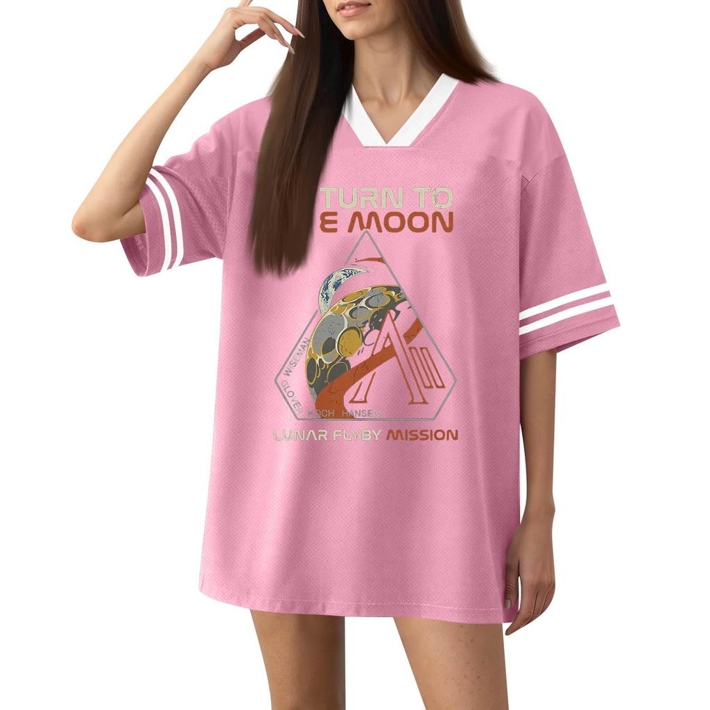 Women Fashion Short Sleeve V Neck Printed Sports Jersey T Shirt Top Casual Loose Fit Lightweight Breathable Fabric
