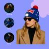 Australia Flag LED Light Beanie with Pom Pom Factory Supply Custom Logo Knit Hat for Winter Outdoor OEM ODM LED Beanie Australia