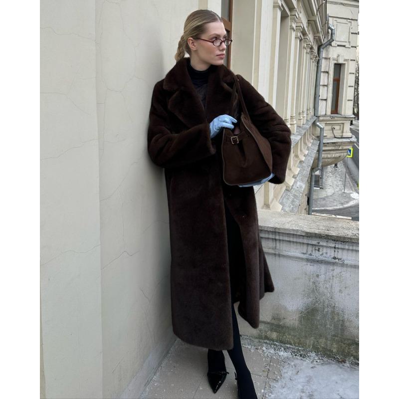 Damen S Faux Fur Langer Mantel Mit Gürtel Dicke Warme Oberbekleidung
