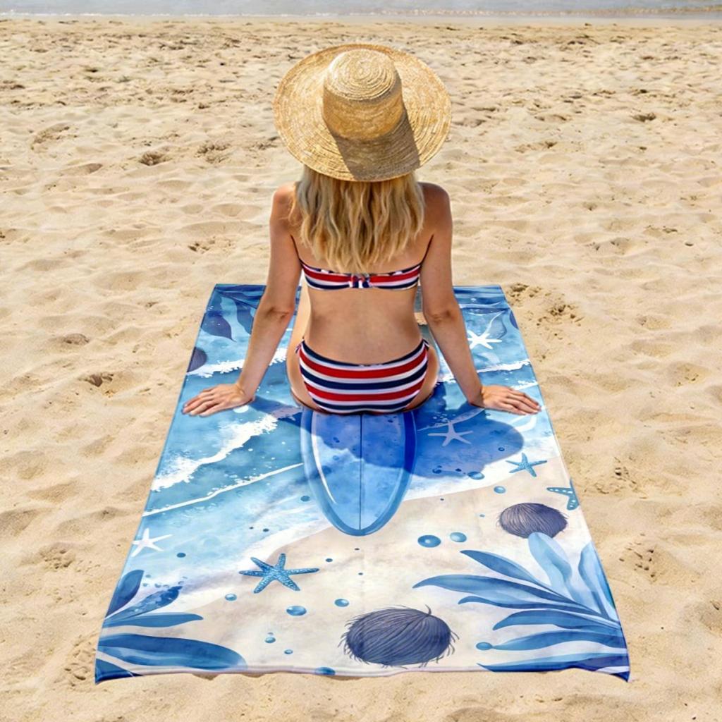 Surfboard Starfish Blue Leaf Print Beach Towel Polyester Soft Quick Dry Large Bath Towel Summer Swimming Pool Surfing Blanket