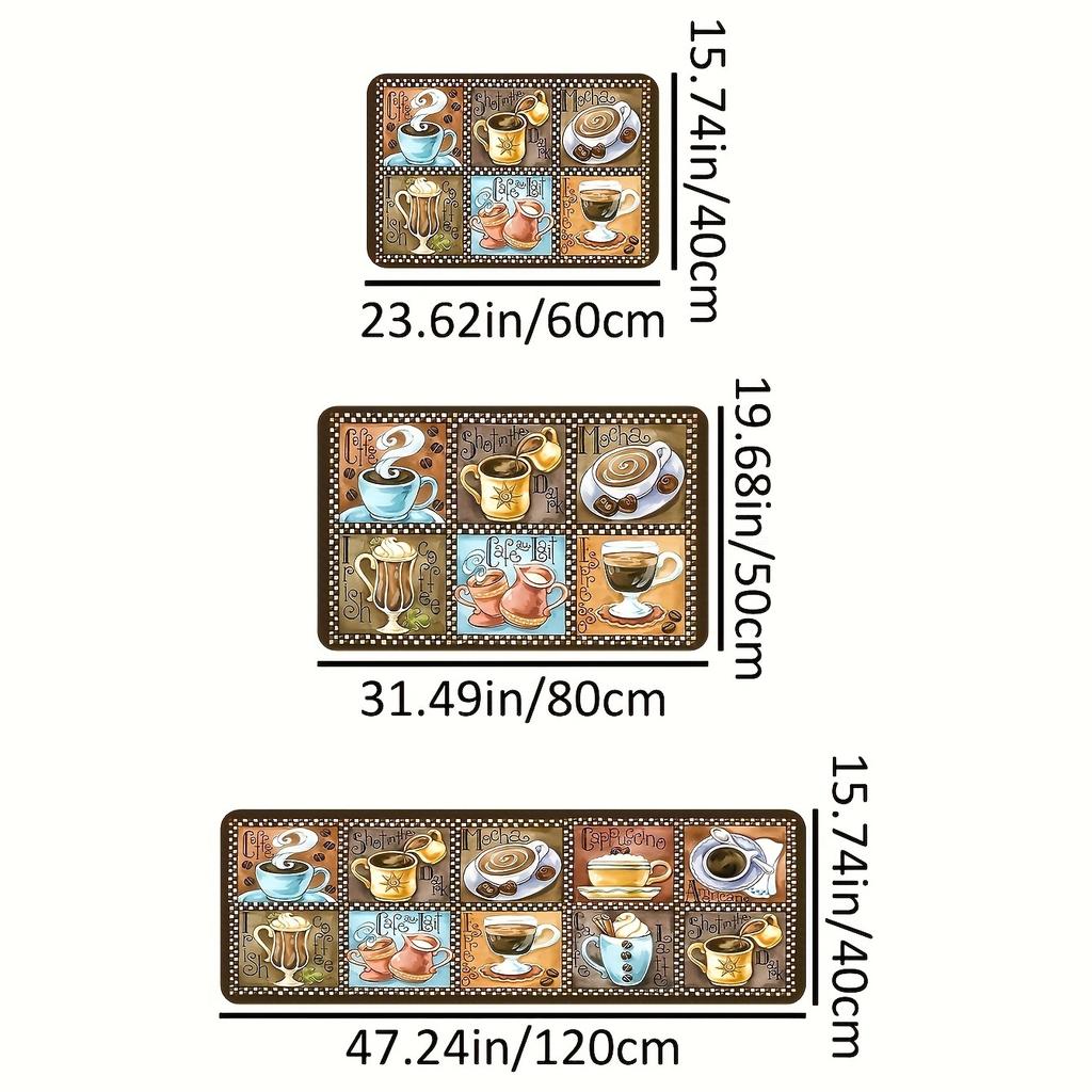 1Pcs Coffee Pattern Floor Mat Modern Kitchen Polyester Rug Non-Slip Colorful Indoor Carpet, For Home Bathroom Bedroom Living Room Decor