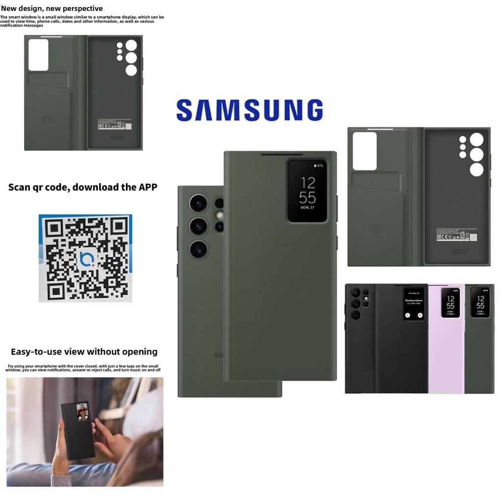 Funda Cartera de Cuero tipo Flip para Samsung Galaxy S23 Ultra con Ventana Inteligente para Uso de Negocios y Moda