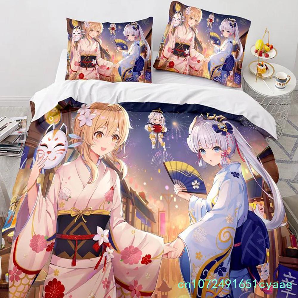 Set Biancheria da Letto Trapunta Copriletto Copripiumino Federa Gioco Genshin Impact 2-3 Pezzi Set Dimensioni Bambini Adulti