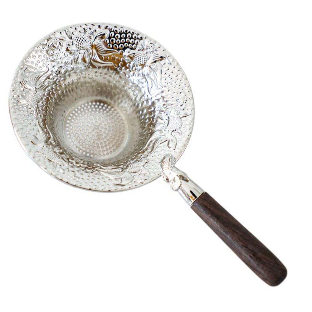 Wood Handle Tea Filter Embossed Tea Colander Teaware Tea Strainer Bubble Tea