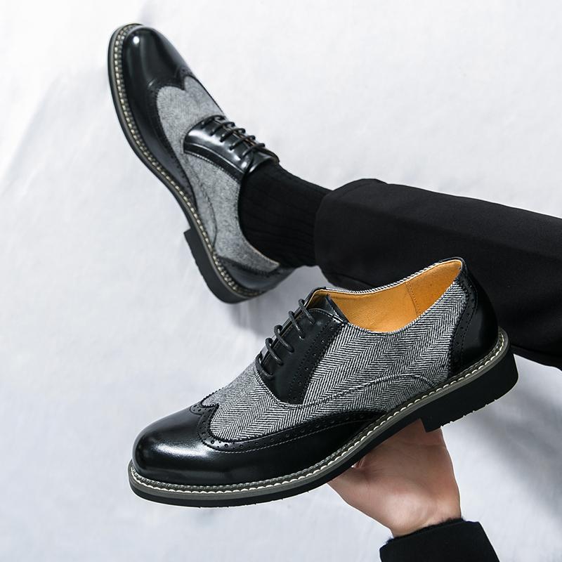 Size 38-46 Business Men Brock Shoes European American Lace-up Business Comfortable Breathable Fashionable Leather Shoes Men