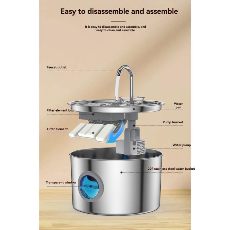 M-Modern-Automatic Pet Water Dispenser Stainless Steel 3.2L-Animal Drinking Fountain With Circular Window For Cats And Dogs