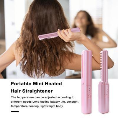 Portable Cordless Hair Straightener Comb 3 Temperature Adjustable Rechargeable Fast Heating Women Straight Curly Hair Mini Electric Hair Styling