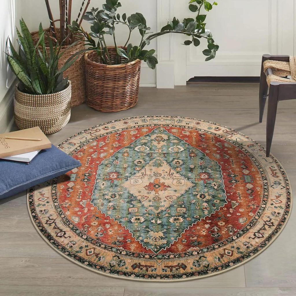 Bohemian Ethnic Round Carpet - Retro Style for Bedroom, Living Room, and Tent