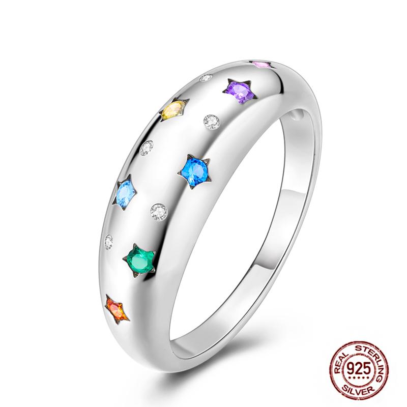 Luminous Firefly 925 Silver Ring Sparkling Rainbow Color Heart Wishbone Flower Original Rings For Women Wedding Jewelry