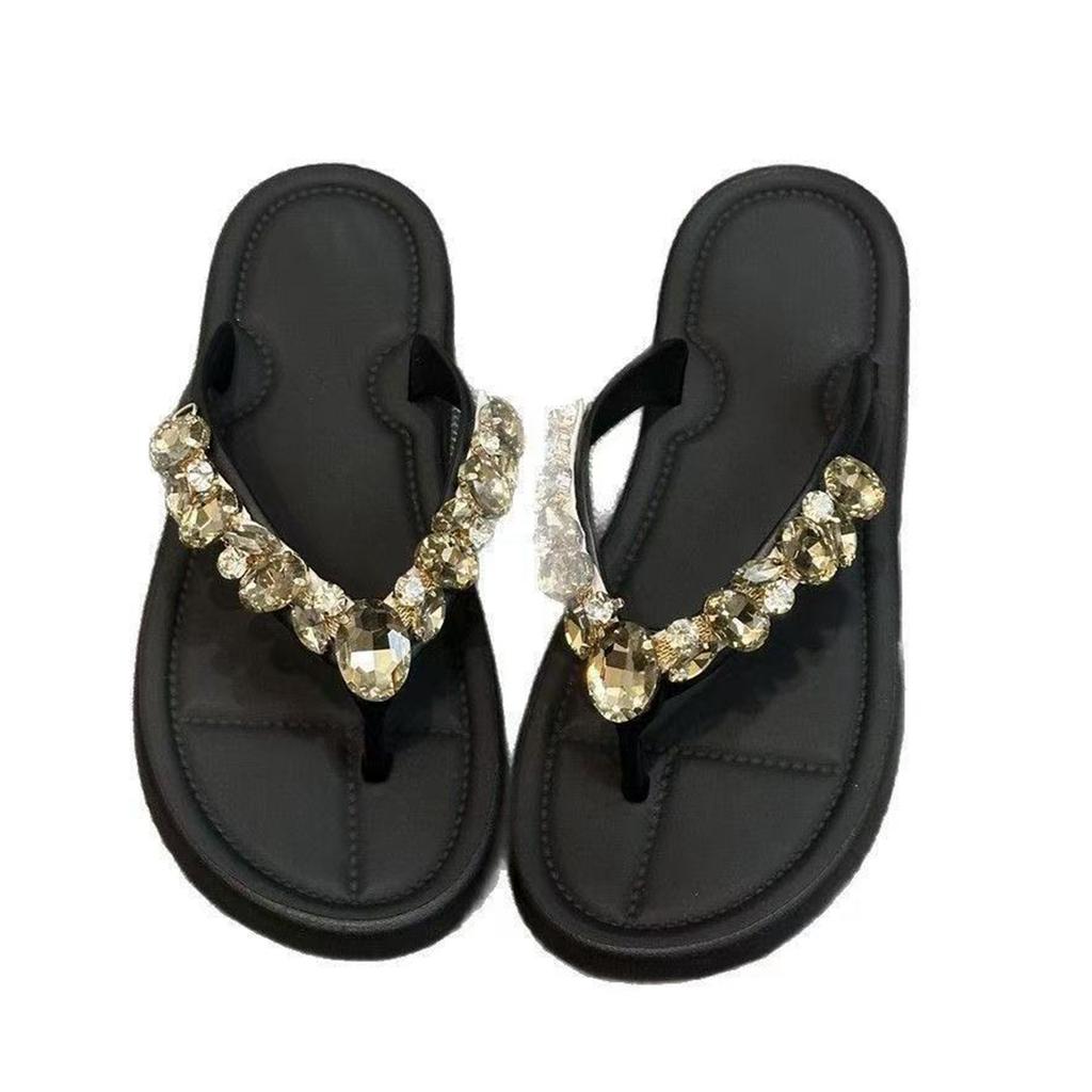 Women's Rhinestone Embellished Flip Flop Sandals with Cushioned Footbed and Durable Sole for Casual Outdoor Wear
