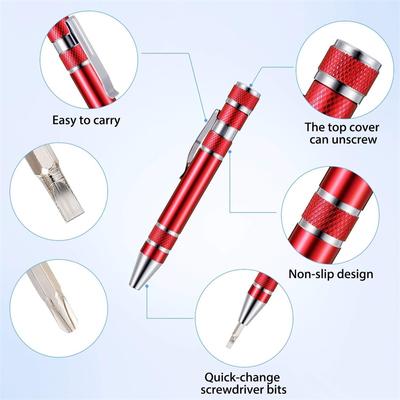 8 In 1 Pocket Precision Mini Screwdriver Pen Aluminum Alloy Disassembly Pen Slotted Cross Head Screwdriver Combination Set