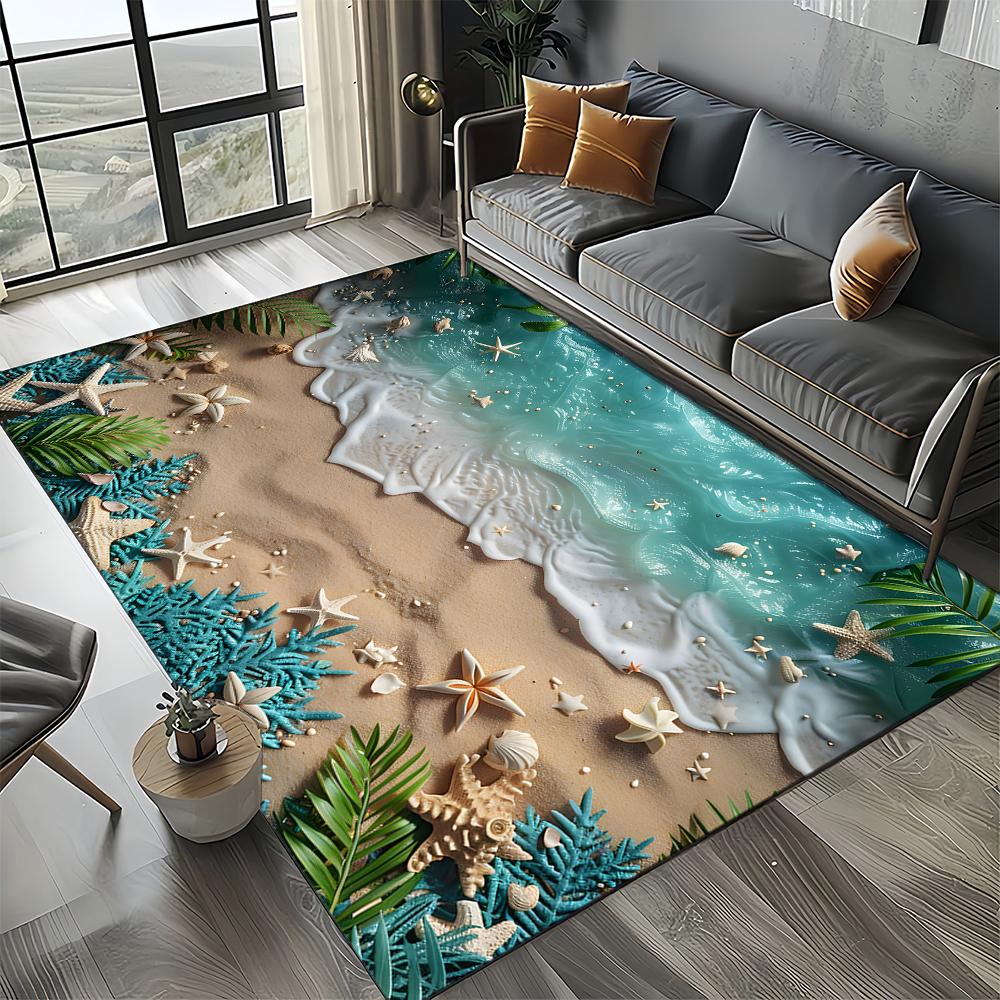 New Starfish Beach Shell Sea Star Sand Carpet Rug for Living Room Bedroom Home Sofa Decoration,Kids Play Non-slip Floor Mat