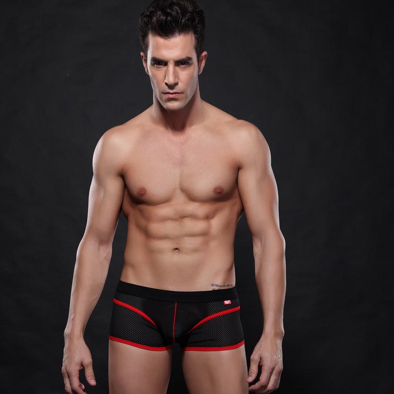WJ/Net Men's Low-Waist Summer Boxer Briefs - Ice Silk Mesh, Breathable, Pure Cotton Crotch