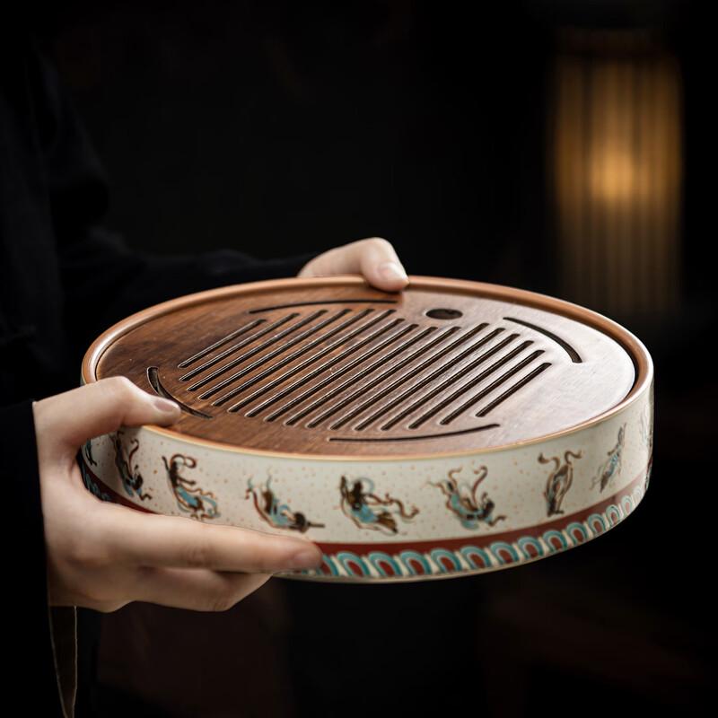 Dunhuang Ru Kiln Ceramic Round Tea Tray