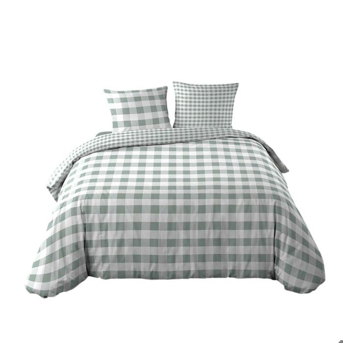 Parure de lit 260 x 240 cm Victoire a carreaux sauge