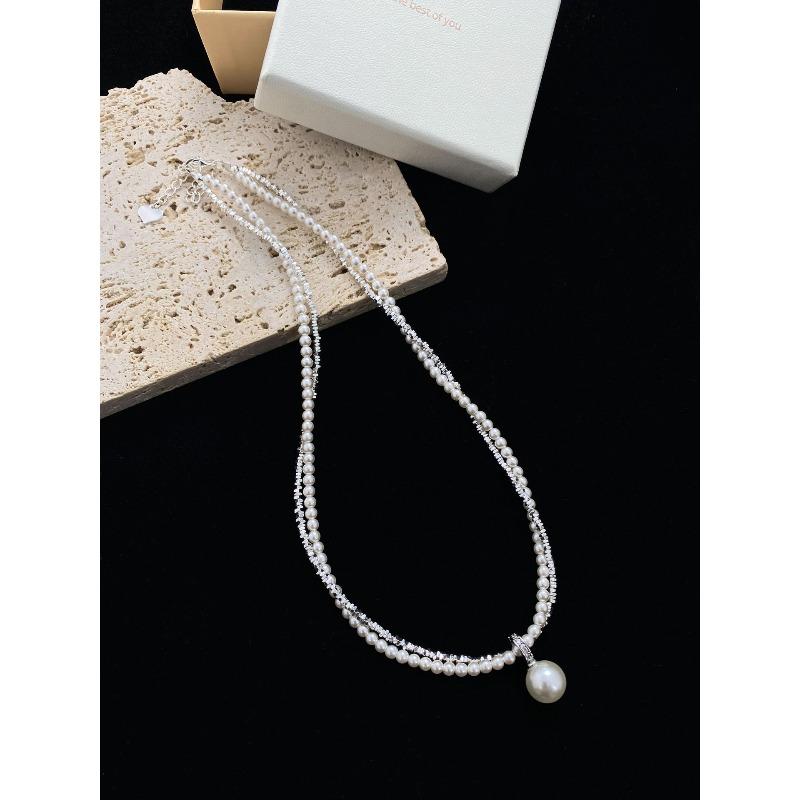 Meier Multi-layered broken silver pearl necklace for women detachable diamond pendant necklace