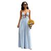 Women's Halter Striped Maxi Dress Sleeveless Deep V Neck A Line Sundress Summer A-Line Beach Vacation Dress