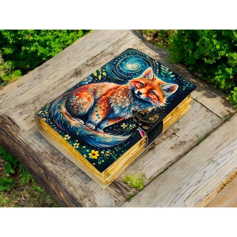 Fox Vintage Handmade Grimoire Leather Journal for Women Blank Spell Book of Shadows Celestial Christmas Gifts For Him and Her