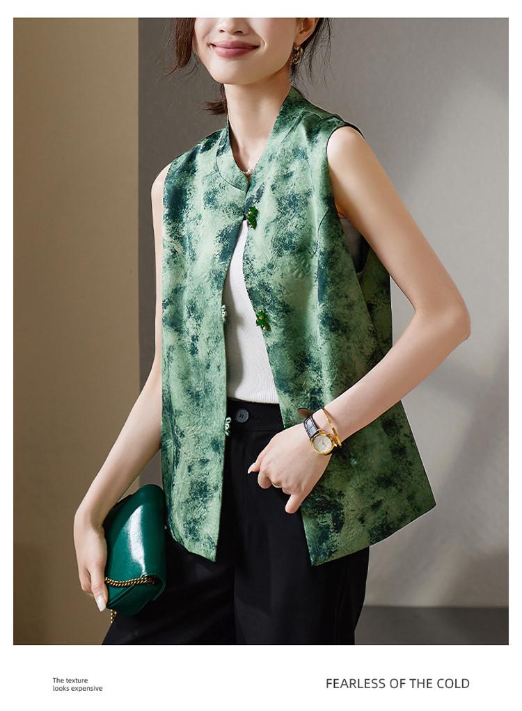 New Chinese Style Printed Vest Jacket for Women
