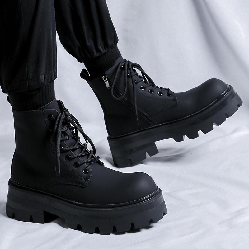 Men's Luxury Fashion Platform Boots Black Trendy Autumn Winter Shoes Party Nightclub Dress Original Leather Boot Ankle Botas Man