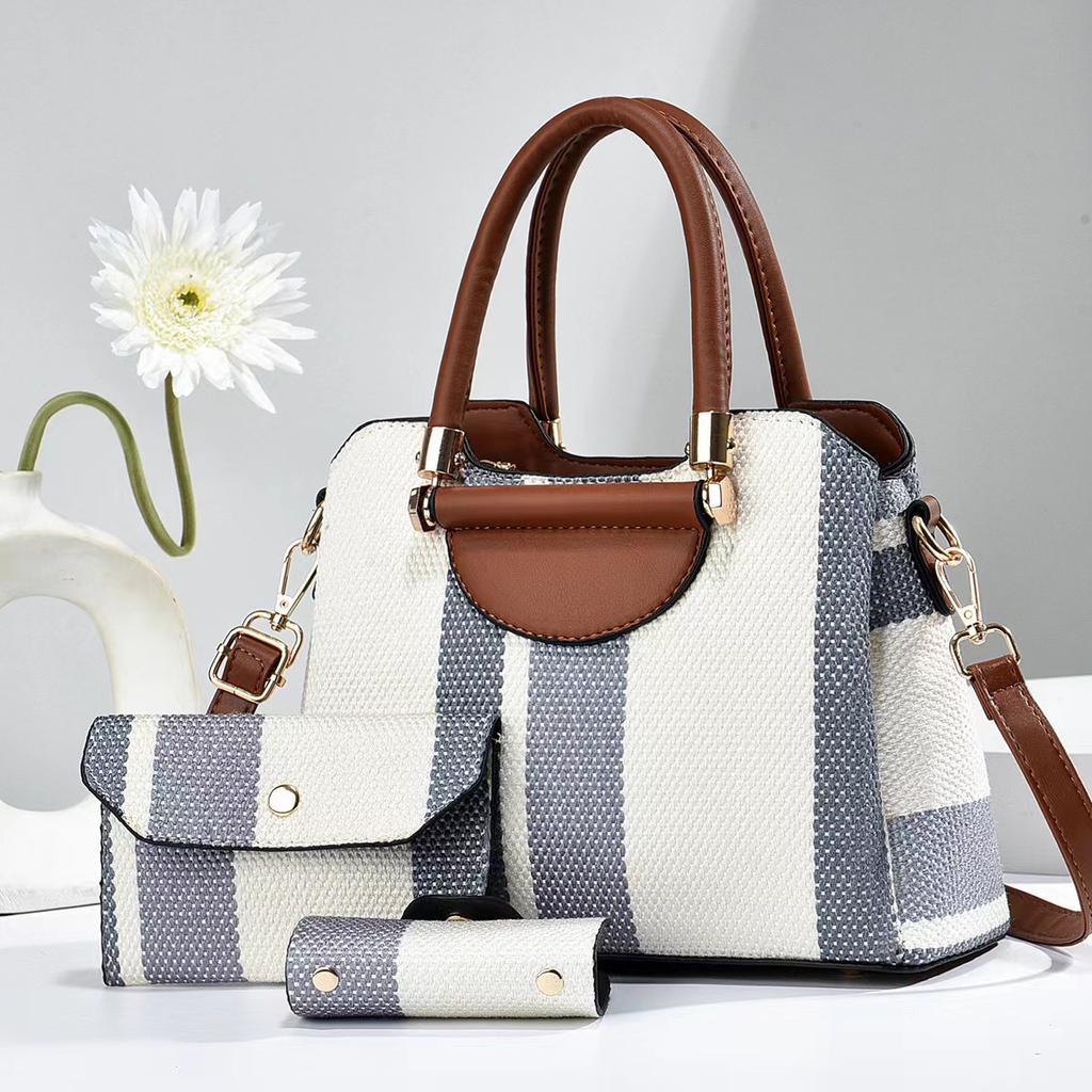 3pcs/Set Women's Bag Large Capacity Tote Handbag with Wallet Stripes Style Female Shoulder Crossbody Bags For Shopping Commuting