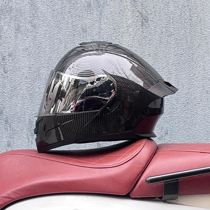 Motorcycle helmets Men's and women's face-off helmets Double mirror locomotive Bluetooth semi-full cover four seasons