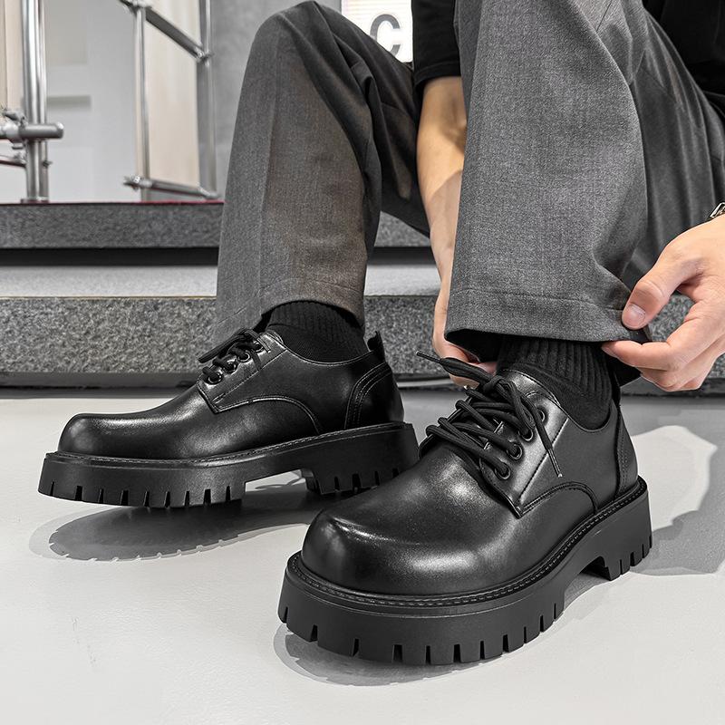 

Новые британские кожаные туфли повседневная обувь увеличивают рост дорожные модные тенденции универсальные туфли дерби на платформе 3136-R 38 чёрный