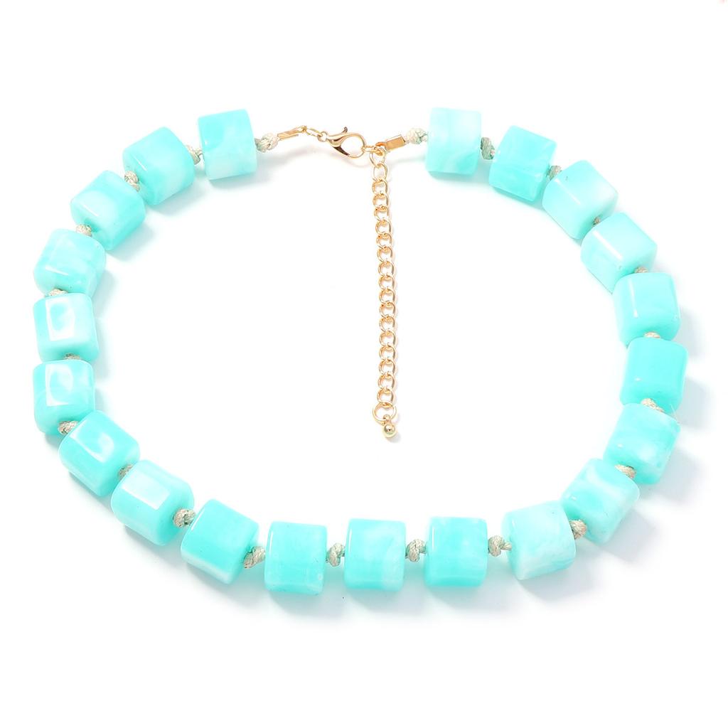 Fashion Versatile Creative Color Smudge Geometric Resin Square Beaded Necklace Simple Trend Women's Necklace