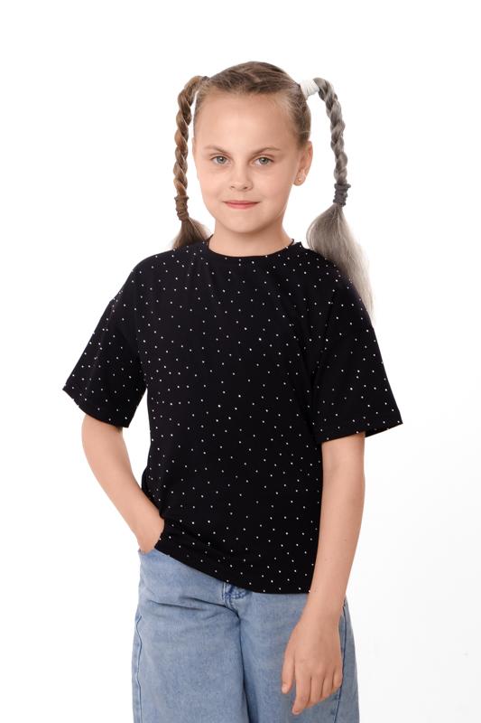 T-shirt for Girls – Soft Knitted Fulicra with Rhinestones, Straight Cut, Various Colors Summer 6414-105-5 HC