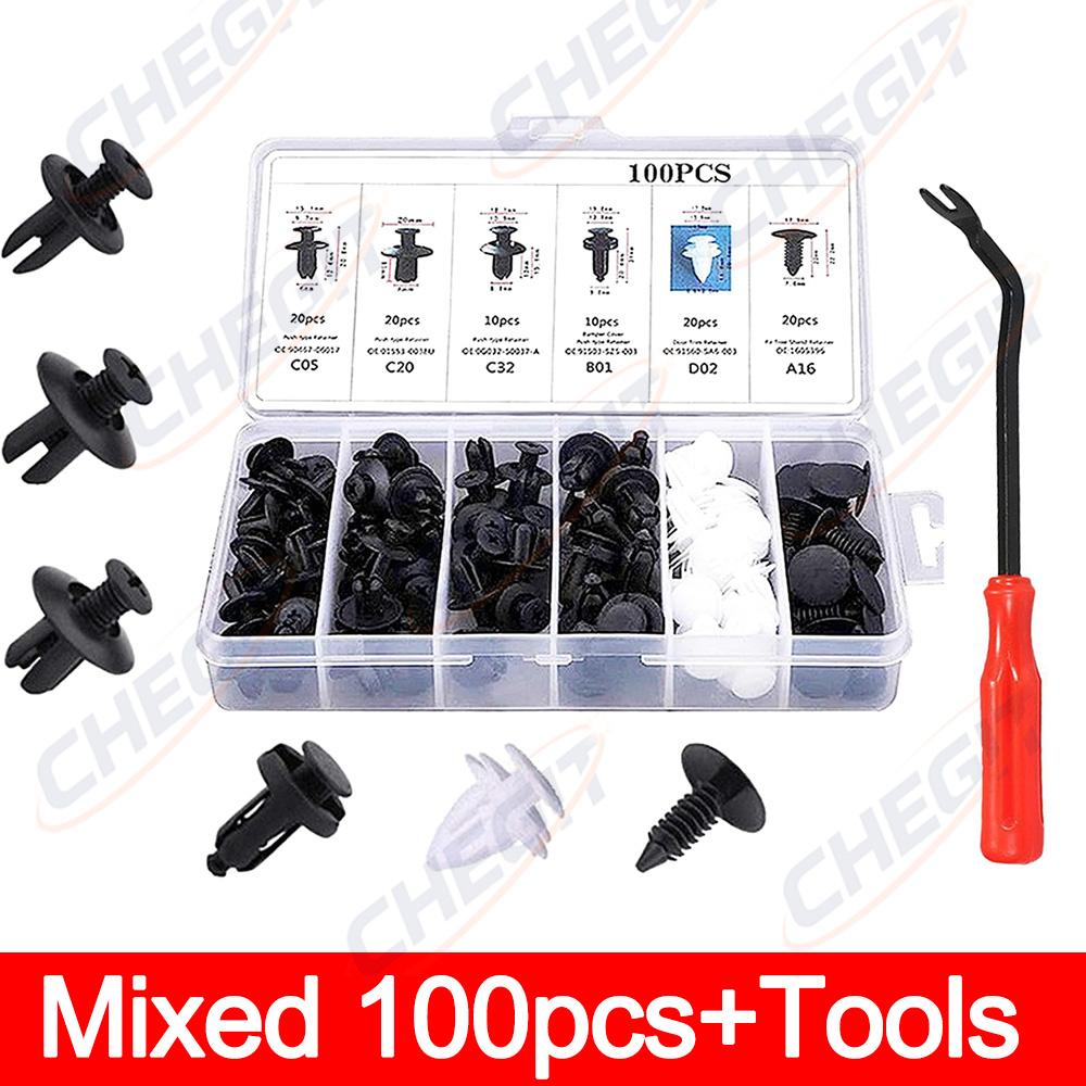Car Plastic Retainer Clips100pcs Mixed Size Automobile Fender Push Pin Rivet Door Trim Panel Retainer Car Bumper Fasteners Tool