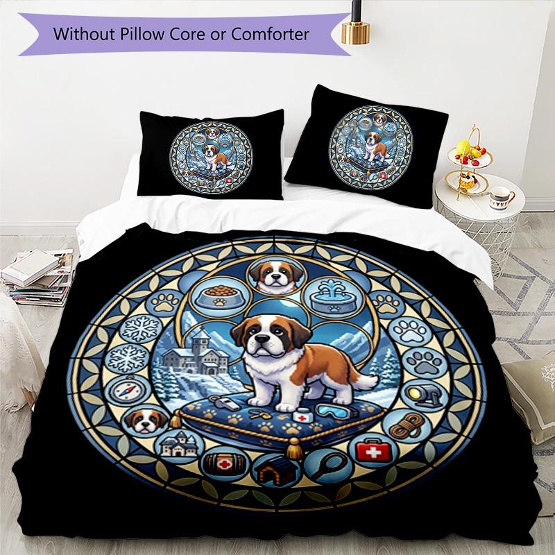 Winter Dog Iconography Pattern Bedding,Quilt Set Quilt Cover Pillowcase Home Birthday Gift (1*duvet Cover+2*pillowcase,without Core)