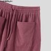 INCERUN Men Spring Drawstring Elastic Waist Texture Casual Loose Long Pants Trousers with Pockets