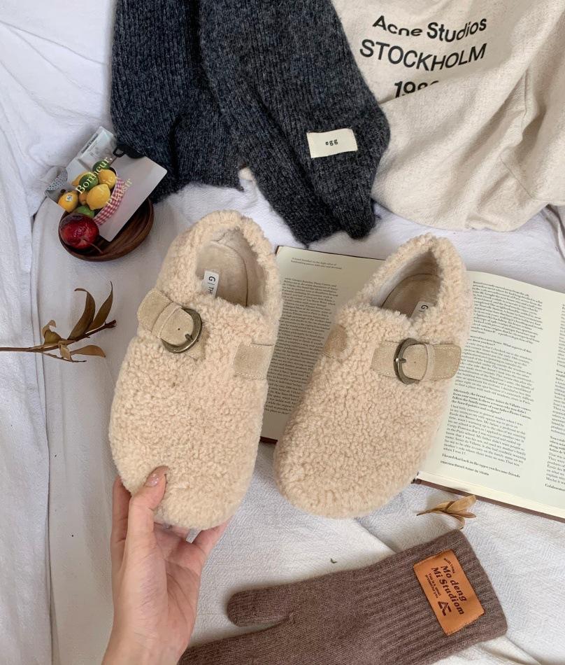 

In the autumn and winter of 2025, the new Korean version of fashion fairy wind fluffy shoes, female one-pedal warm and velvet bag head cotton shoes 39 абрикосовый