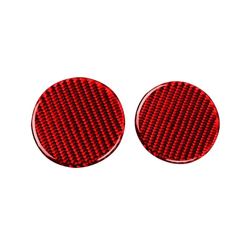 2PCS Carbon Fiber Car Center Water Cup Holder Coaster Texture Mat Anti-Slip Pad Decoration Sticker For Ford Mustang 2015-