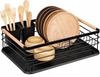 Black Dish Drying Rack Plate Cutlery Drip Tray Metal Wood Xxl