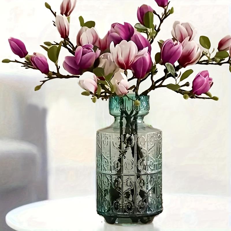 Luxury Jade Orchid Set of 6- Realistic Petals and Leaves, Decorative Living Room Entrance Table Ornament Suitable for Home, Office, 3 Purple 3 Pink