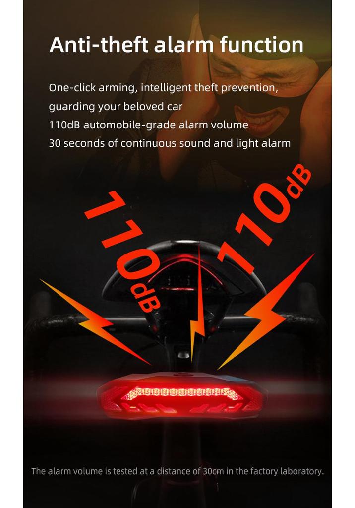 Smart Induction Wireless Bicycle Tail Light with Dual Remote Control, Waterproof, Rechargeable, and Anti-theft Alarm