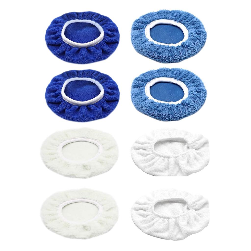 8pcs Car Polishing Pad Bonnet Set Microfiber Cotton Wool Coral Fleece Buffing Pad Cover for 6in Car Polisher