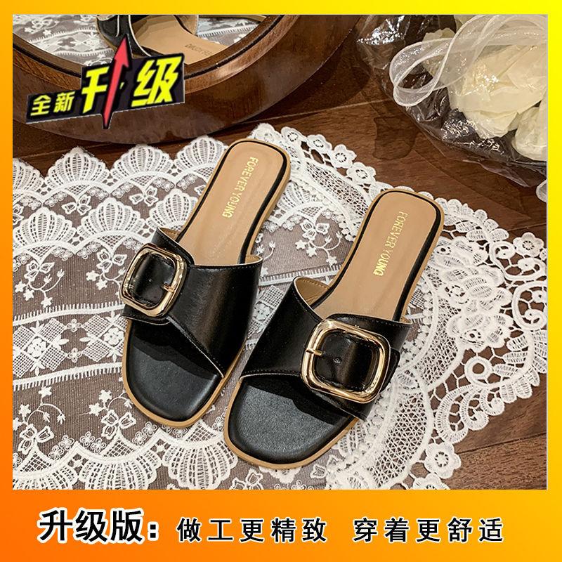 Square buckle one-word cool slippers women wear fashionable foreign style high value French fashionable Xiaoxiangfeng 2025 summer and autumn new model