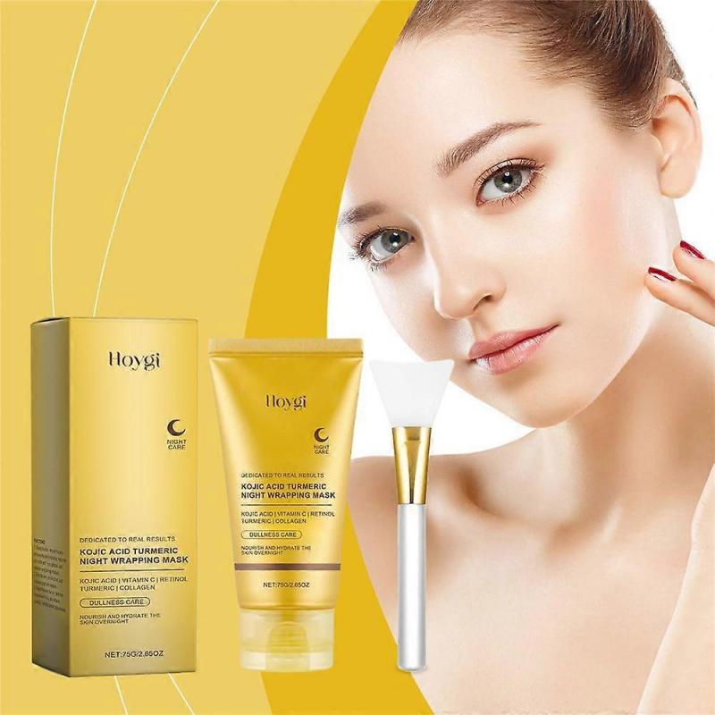 1/2/3x Kojic Acid Turmeric Night Wrapping Mask, Peel Off Facial Mask with Brush