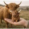 No Moos Given Highland Cow Desk Statue, Funny Middle Finger Cow Figurine with Coffee Cup & Sassy Sign, Cute Farmhouse Desktop Decor, Gag Gift