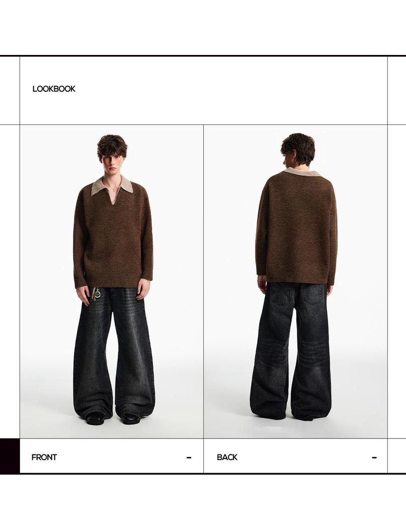 Men's High-End Old Money Style V-Neck Polo Knit Sweater for Autumn/Winter