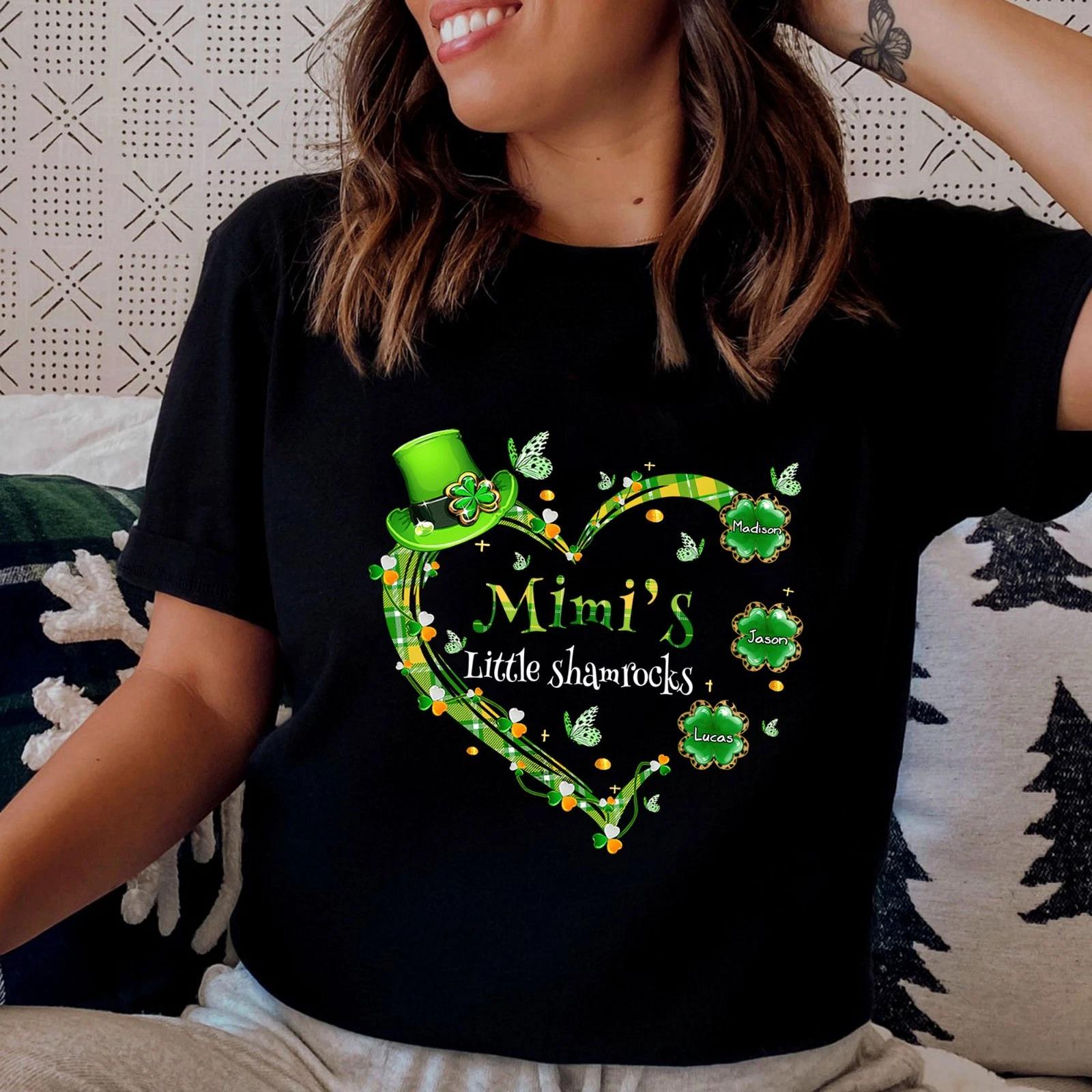 Customized St. Patrick s Day Tee for Grandma, Mimi Nana Little Shamrocks T-shirt L