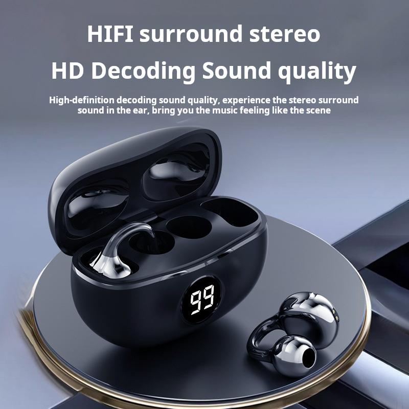 Wireless Bluetooth Earphones Ear-clip LED Power Display Earbuds Sport Headset For Phone HD Sound Game Headphones With Mic