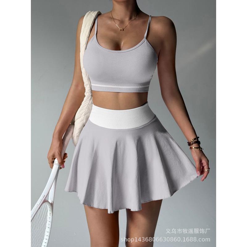 Damen Zweiteiliges Tennisrock-Set, Sport-BH & High-Waist-Faltenrock zum Laufen, Fitnessstudio, Fitness