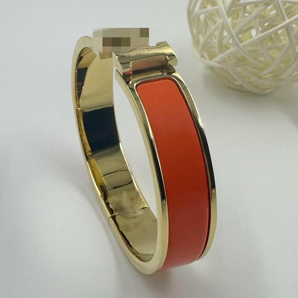 H Letter 12MM Enamel Titanium Steel Bracelet - European & American Fashion Bangle