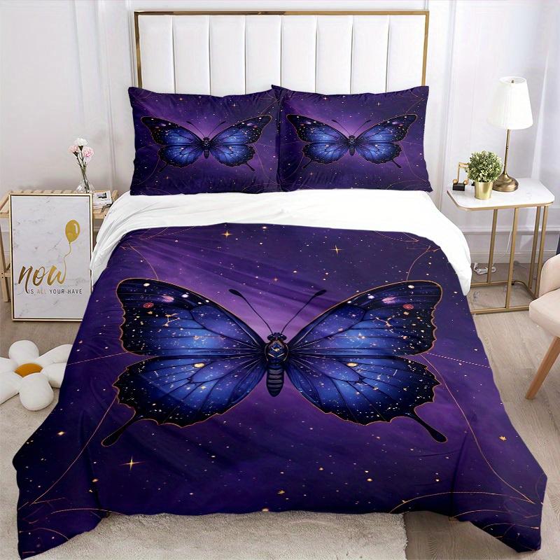 3pcs Butterfly Print Bedding Set, Breathable And Soft, Suitable for All Seasons Machine Washable, Suitable for Bedroom Decoration,yy250822198