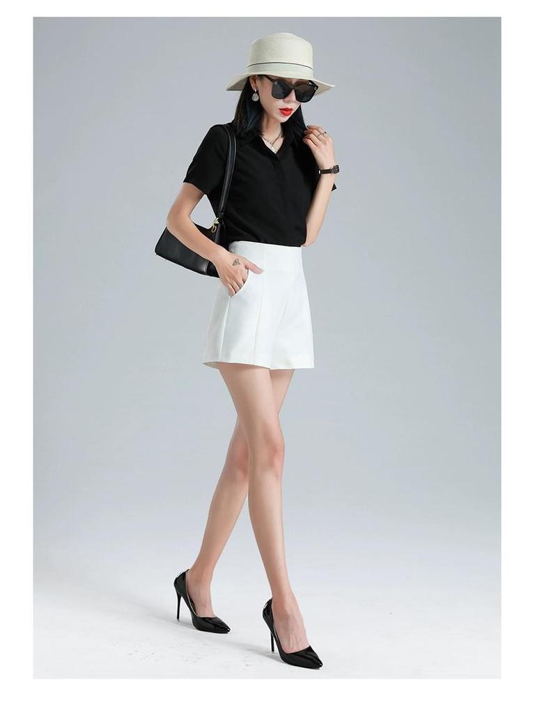 Women's Casual A-Line White Shorts: Slim, Versatile, High-Waist, Wide-Leg - 2024 Summer Fashion