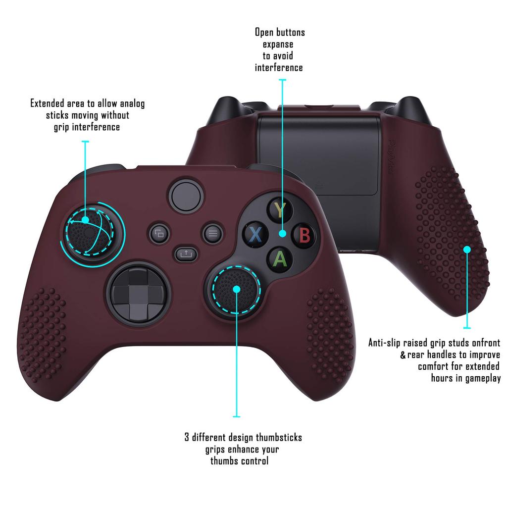 eXtremeRate PlayVital 3D Studded Edition Silicone Cover Skin for Xbox Series Includes Six Black Thumb Grip and Soft Rubber Case Protector for Xbox